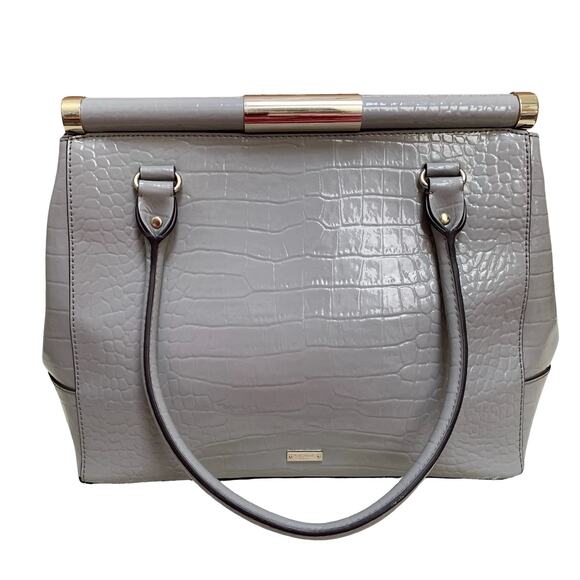 KATE SPADE Knightsbridge Large Gray Croc Emboss Patent Leather CONSTANCE Satchel - Picture 14 of 16